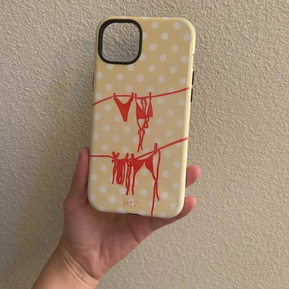 Yellow Polka Dot Bikini iPhone 15 Plus Phone Case
